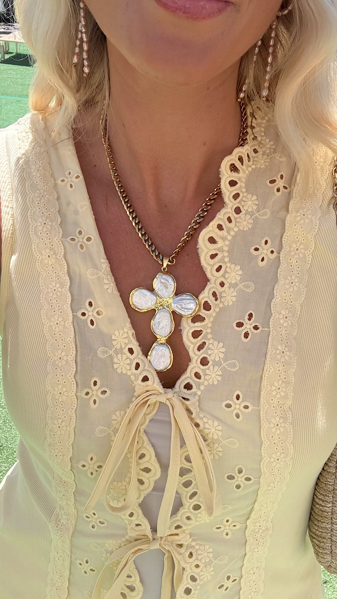 Chunky Pearl Cross Necklace