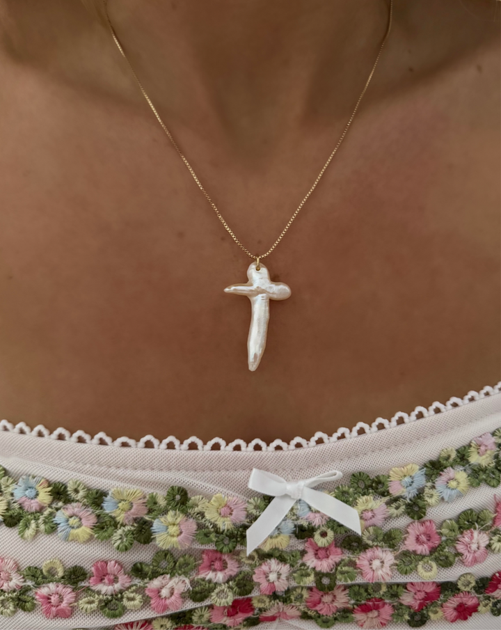 XL Pearl Cross Necklace