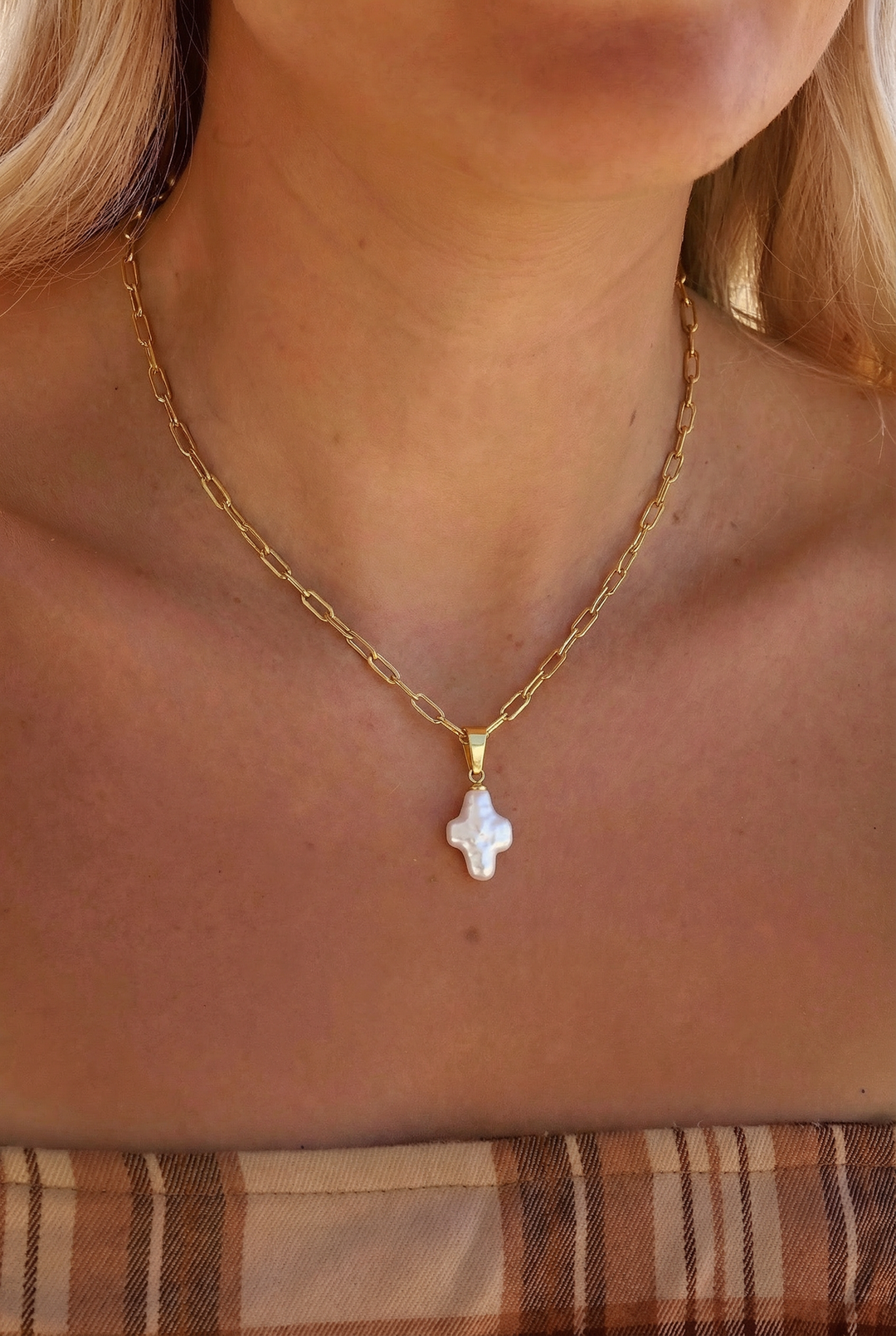 Mini Pearl Cross Necklace
