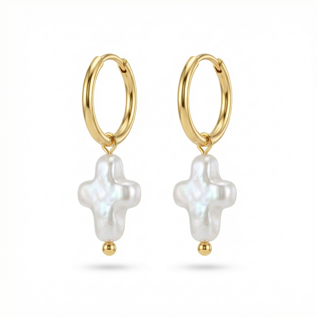 Mini Pearl Cross Hoops