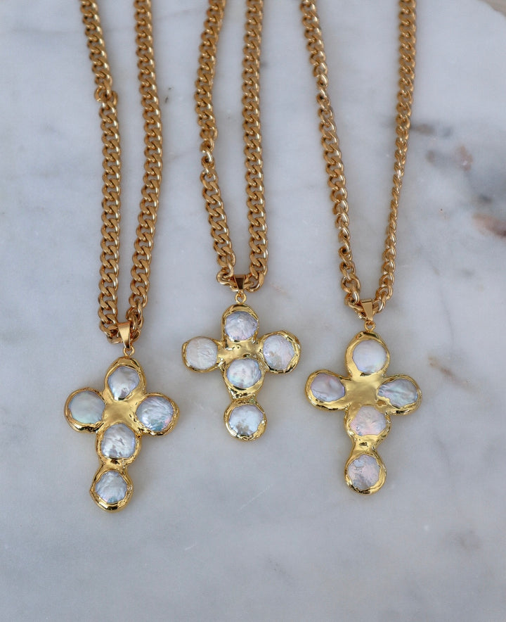 Chunky pearl cross necklace  image 0