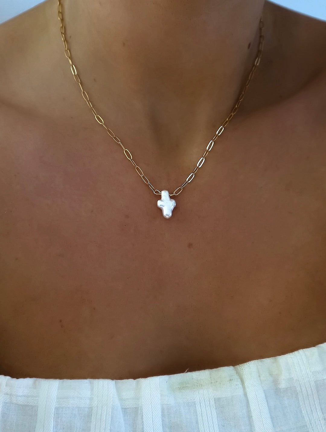 Mini pearl cross necklace  image 1