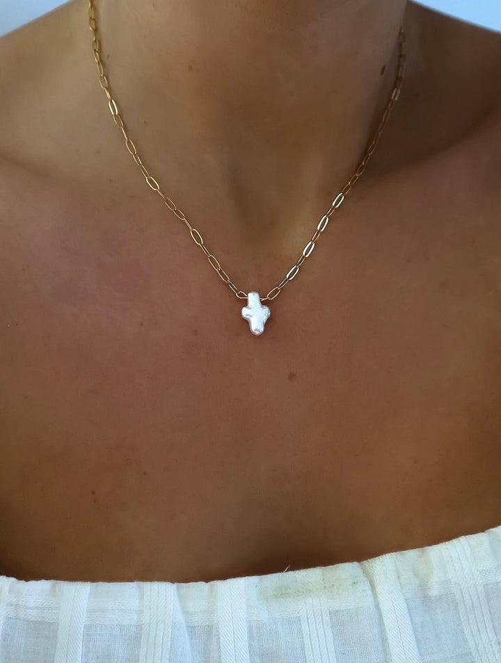 Mini pearl cross necklace  image 1
