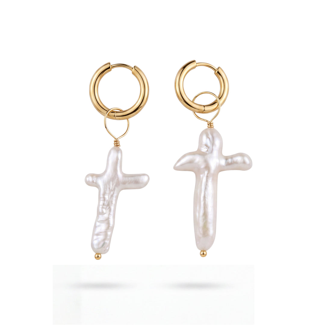 XL Pearl cross hoops