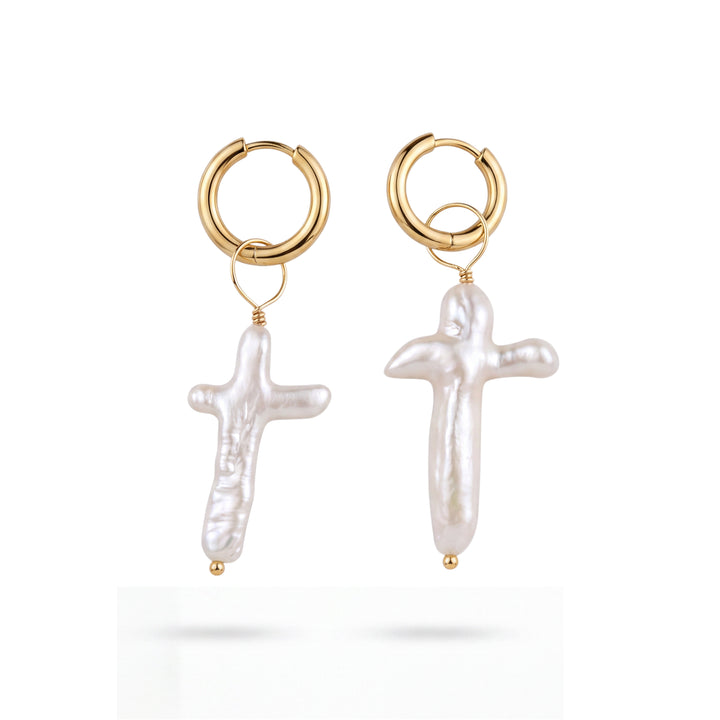 XL Pearl cross hoops