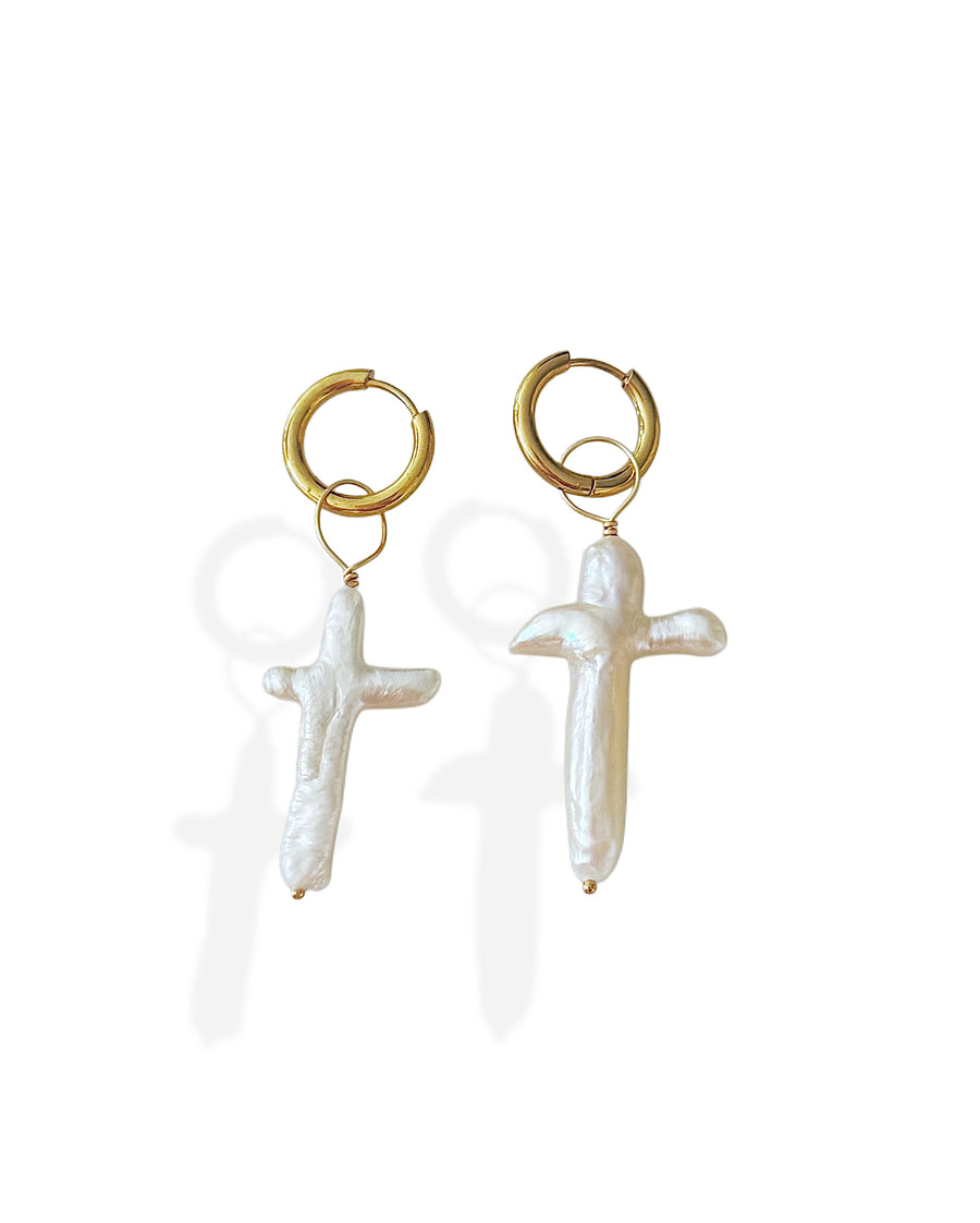 XL Pearl cross hoops  image 0