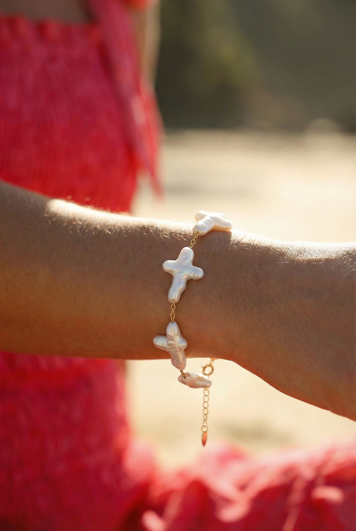 Heavenly Pearl Cross Bracelet