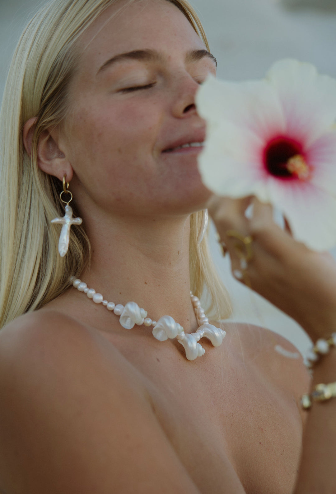 XL Pearl cross hoops