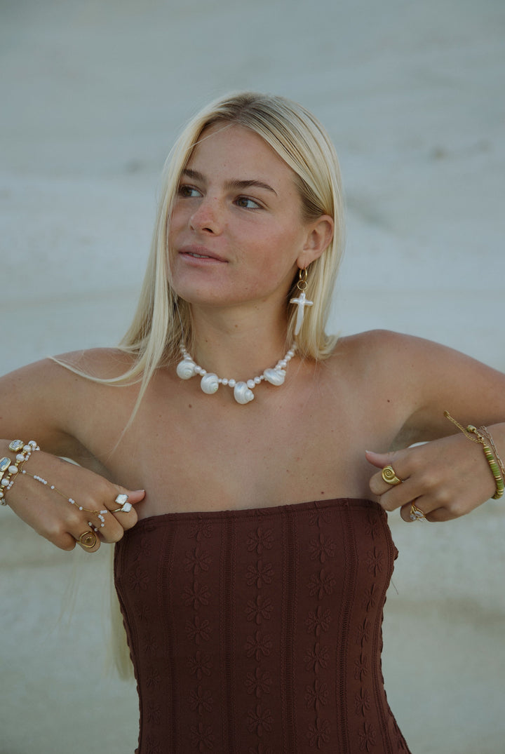 XL Pearl cross hoops