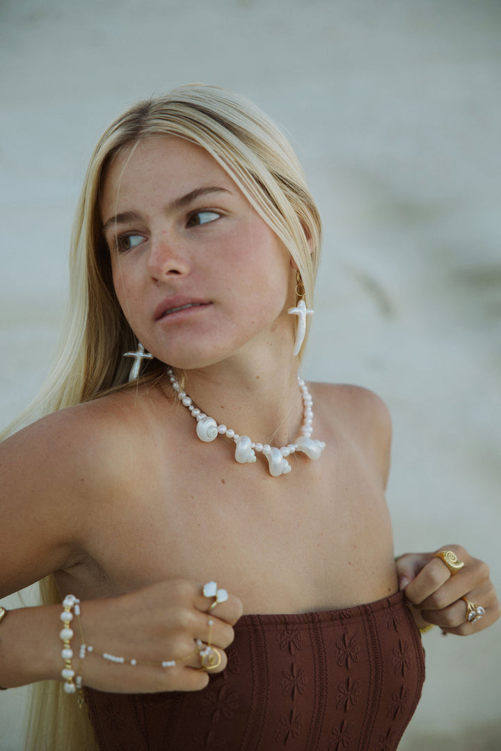 XL Pearl cross hoops
