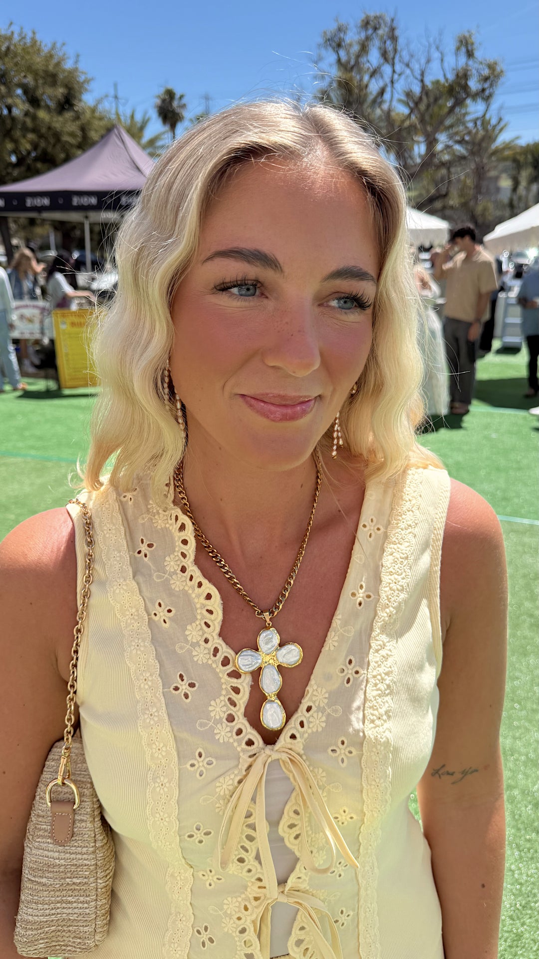 Chunky Pearl Cross Necklace