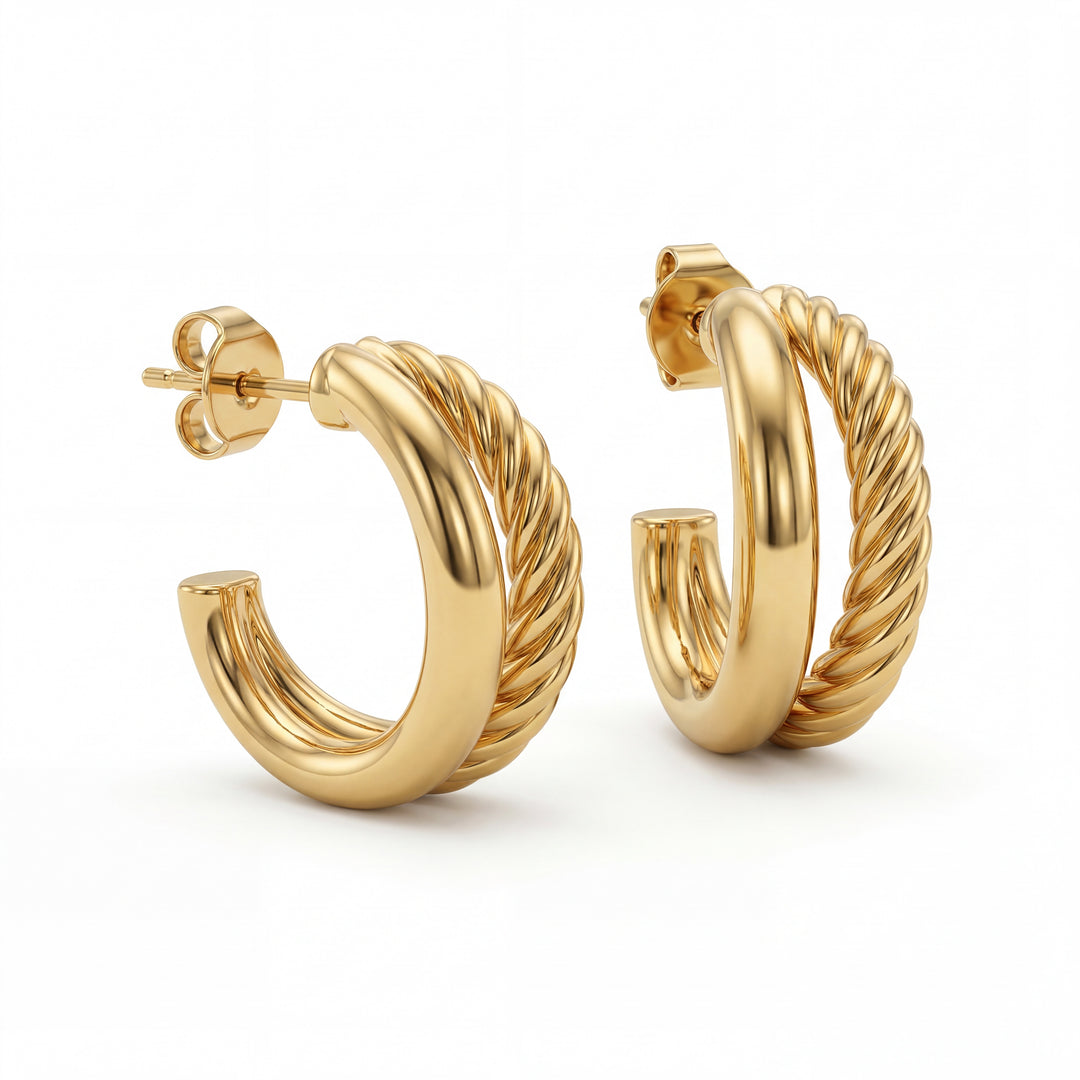 Golden textured hoops
