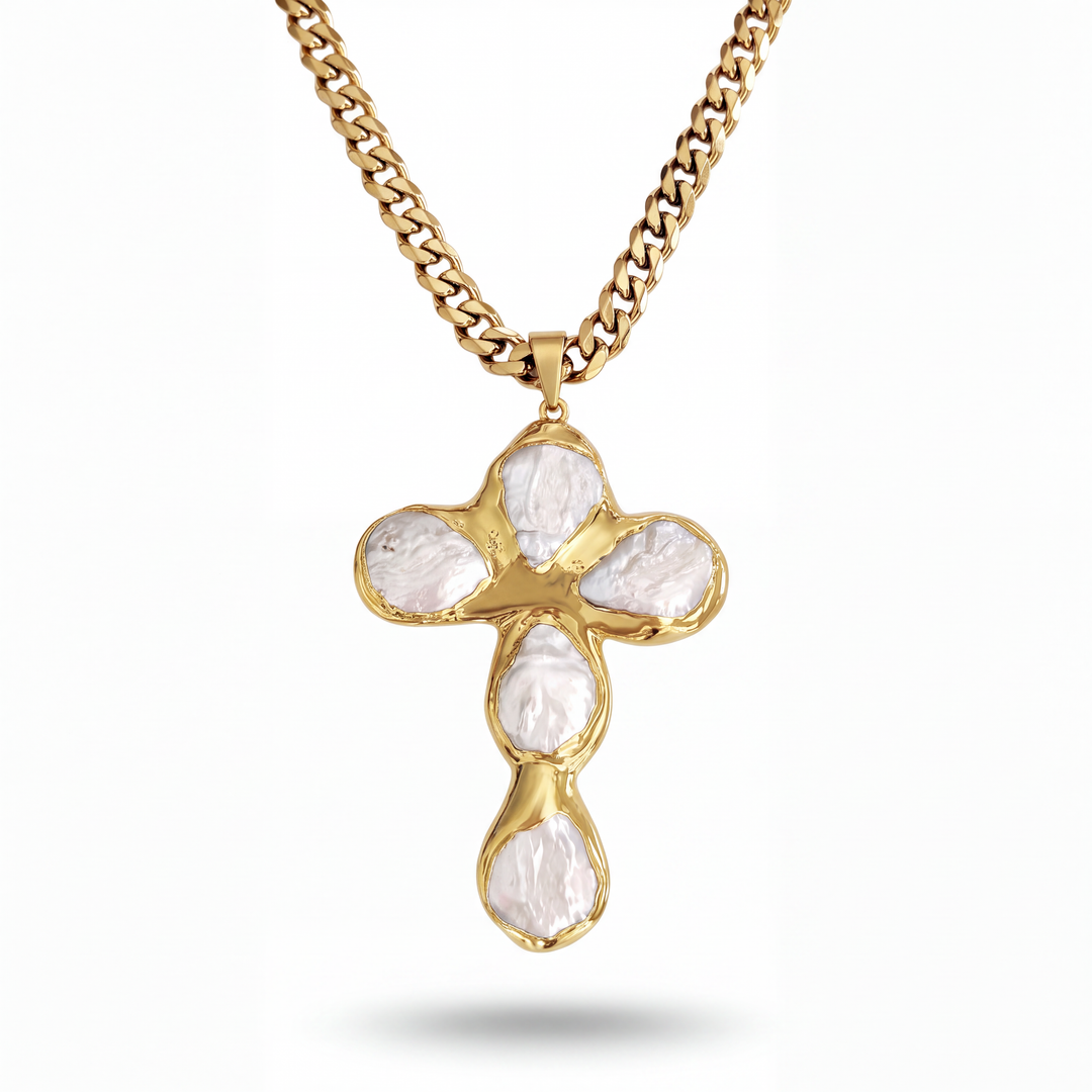 Chunky Pearl Cross Necklace