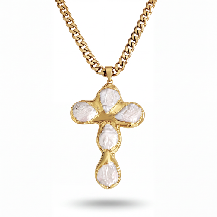 Chunky Pearl Cross Necklace